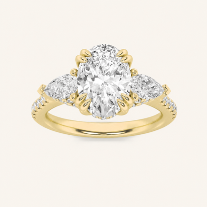 3CT Oval Cut Lab Grown Diamond Three Stone Side Stone Ring