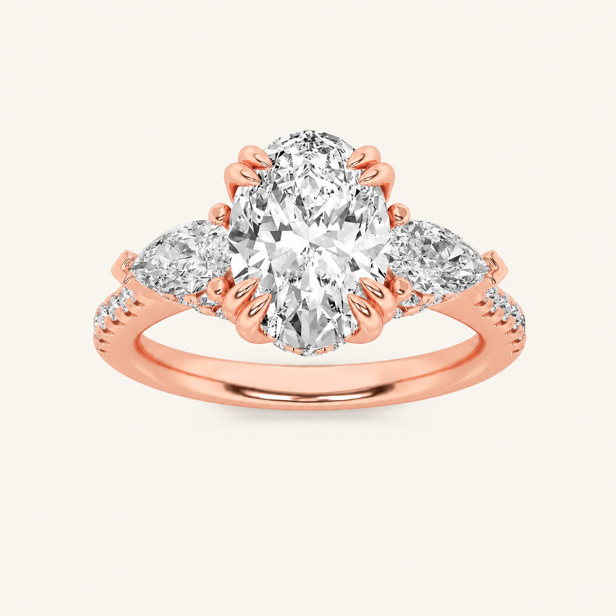 3CT Oval Cut Lab Grown Diamond Three Stone Side Stone Ring