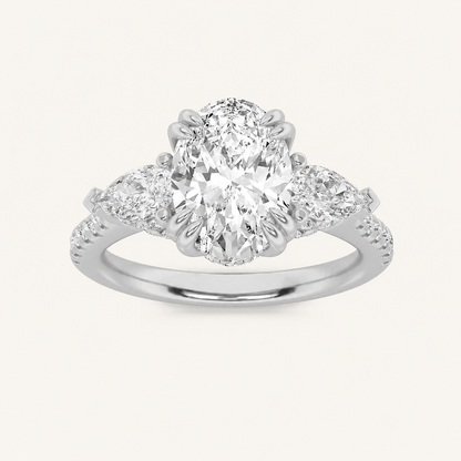 3CT Oval Cut Lab Grown Diamond Three Stone Side Stone Ring