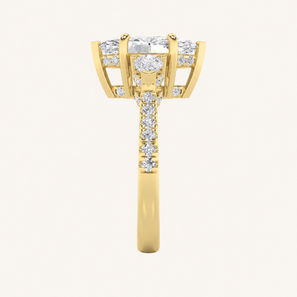 3CT Marquise Cut Lab Grown Diamond Three Stone Side Stone Ring