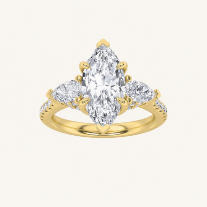 3CT Marquise Cut Lab Grown Diamond Three Stone Side Stone Ring