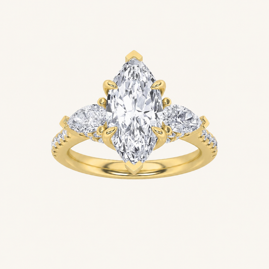3CT Marquise Cut Lab Grown Diamond Three Stone Side Stone Ring