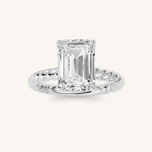 3CT Emerald Cut Lab Grown Diamond Solitaire Ring