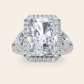 6.25CT Radiant Cut Lab Grown Diamond Bold Accented Statement Three Stone Halo Ring