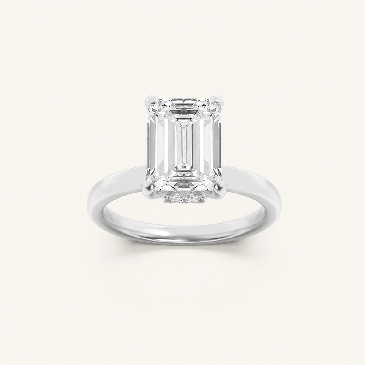 3CT Emerald Cut Lab Grown Diamond Hidden Halo Ring