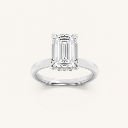 3CT Emerald Cut Lab Grown Diamond Hidden Halo Ring