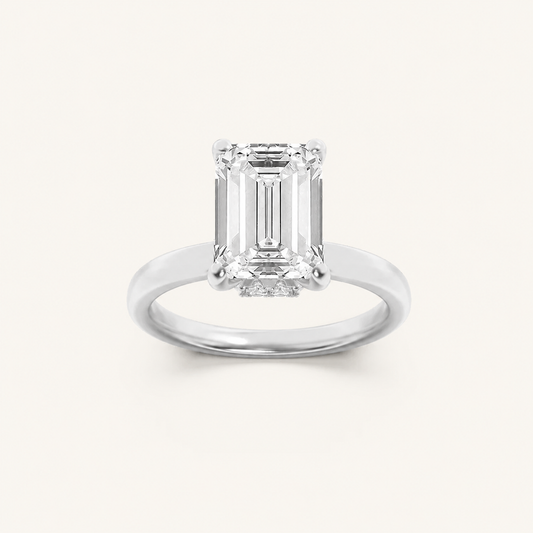 3CT Emerald Cut Lab Grown Diamond Hidden Halo Ring