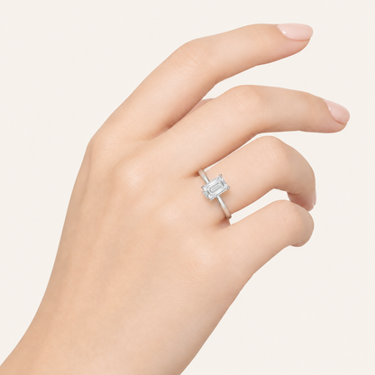 3CT Emerald Cut Lab Grown Diamond Hidden Halo Ring