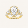 3CT Oval Cut Lab Grown Diamond Three Stone Bold Halo Ring
