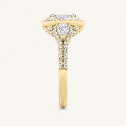3CT Oval Cut Lab Grown Diamond Three Stone Bold Halo Ring