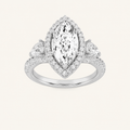 3CT Marquise Cut Lab Grown Diamond Three Stone Bold Halo Ring
