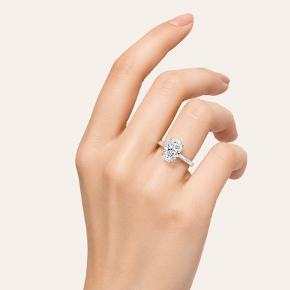 2CT Oval Cut Lab Grown Diamond Hidden Halo Ring