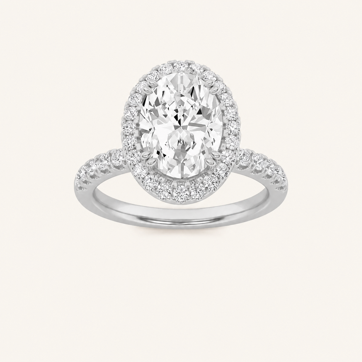 3CT Oval Cut Lab Grown Diamond Halo Side Stone Ring