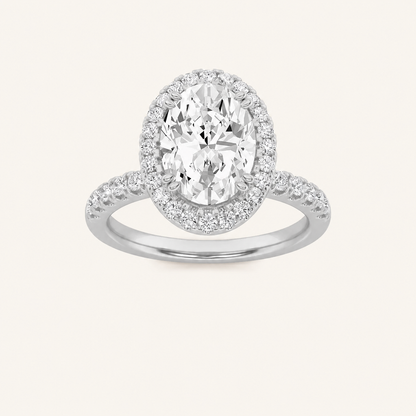 3CT Oval Cut Lab Grown Diamond Halo Side Stone Ring