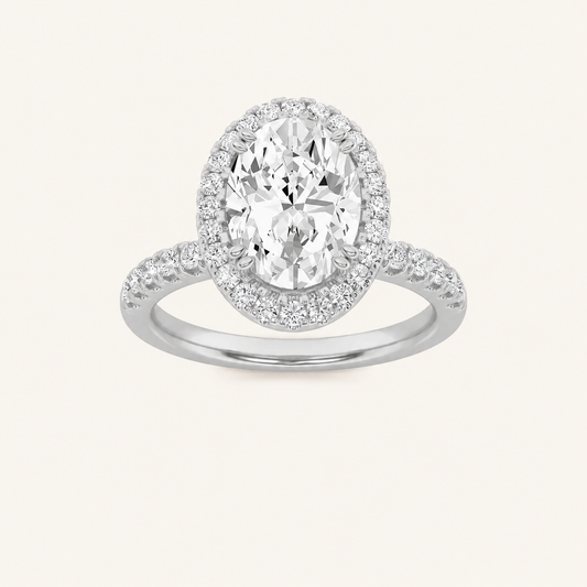 3CT Oval Cut Lab Grown Diamond Halo Side Stone Ring
