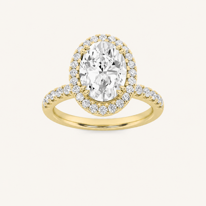 3CT Oval Cut Lab Grown Diamond Halo Side Stone Ring