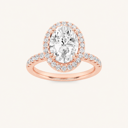 3CT Oval Cut Lab Grown Diamond Halo Side Stone Ring
