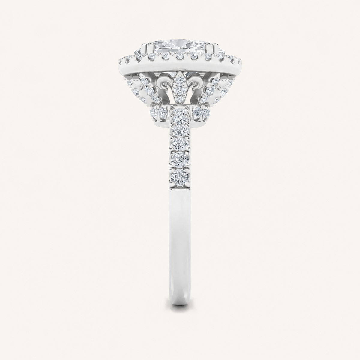 3CT Oval Cut Lab Grown Diamond Halo Side Stone Ring