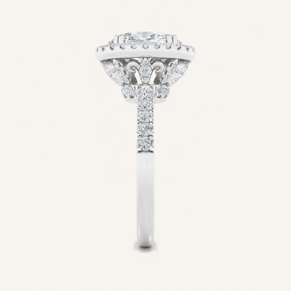 3CT Oval Cut Lab Grown Diamond Halo Side Stone Ring