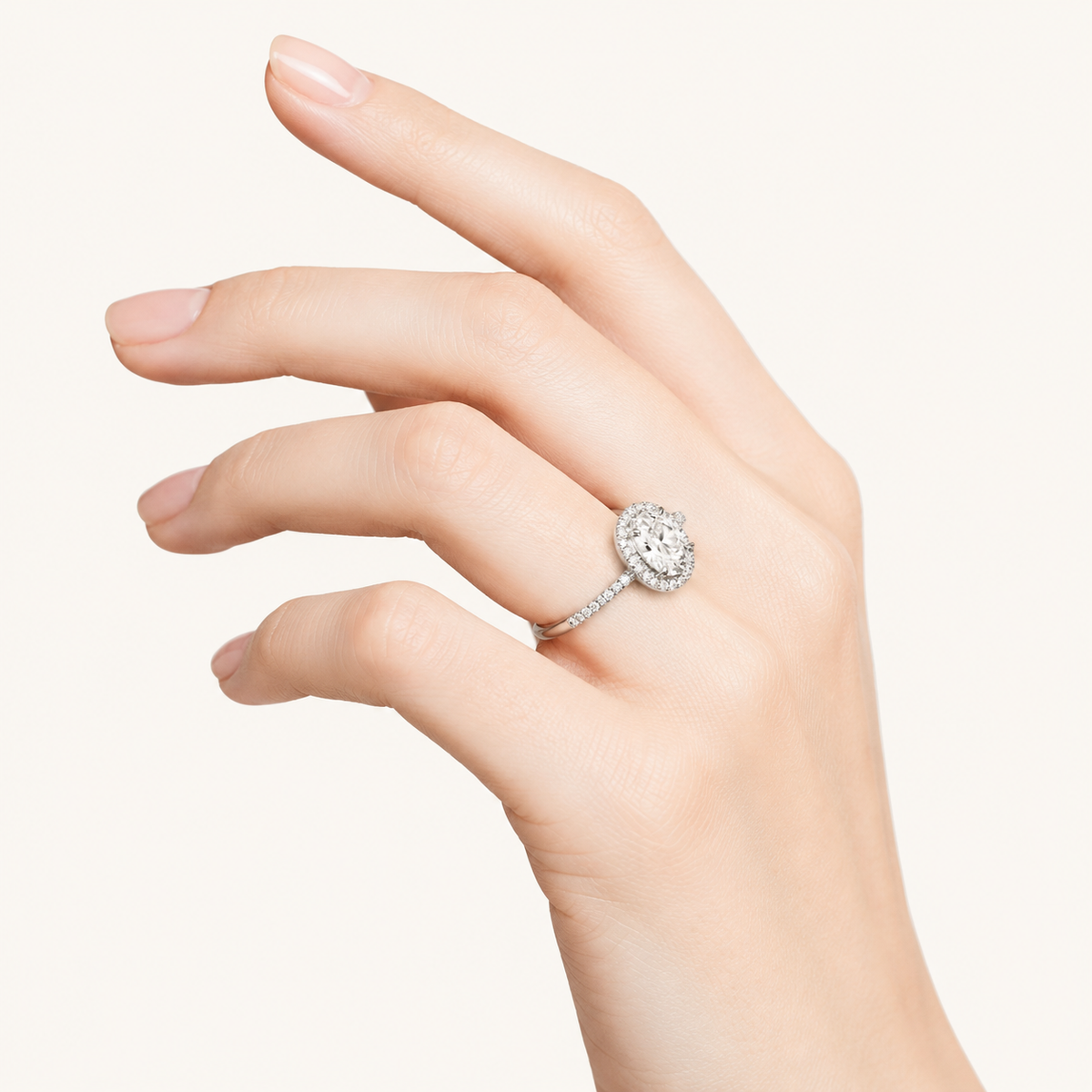 3CT Oval Cut Lab Grown Diamond Halo Side Stone Ring