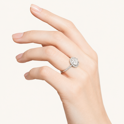 3CT Oval Cut Lab Grown Diamond Halo Side Stone Ring