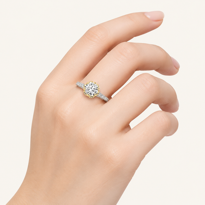 2.5CT Round Cut Lab Grown Diamond Two Tone Side Stone Ring