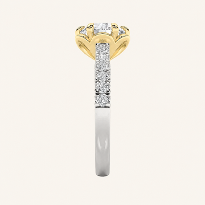 2.5CT Round Cut Lab Grown Diamond Two Tone Side Stone Ring