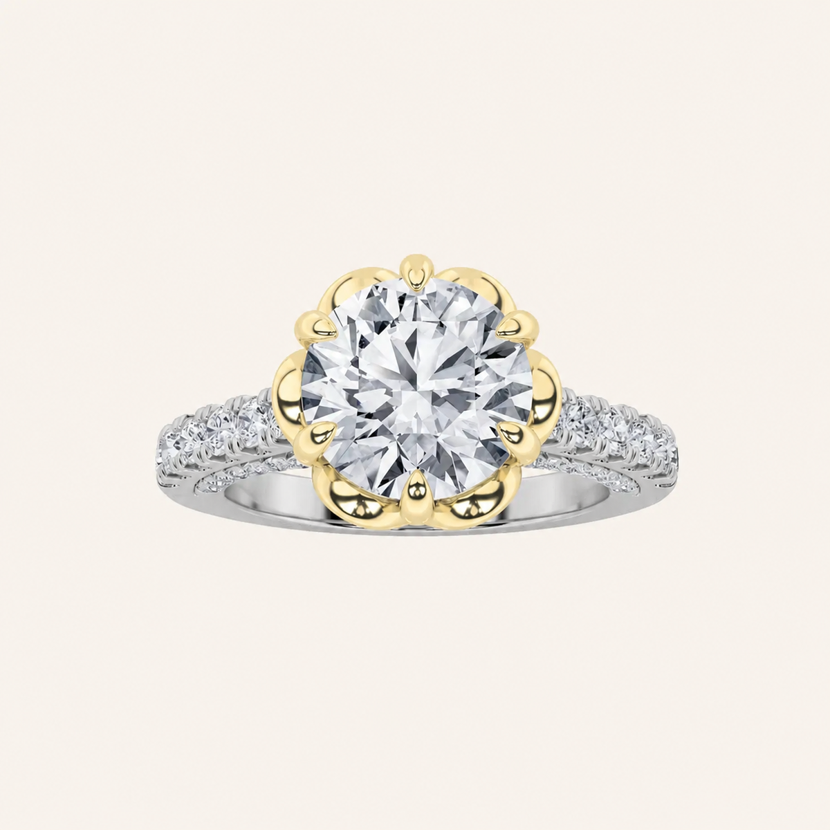 2.5CT Round Cut Lab Grown Diamond Two Tone Side Stone Ring