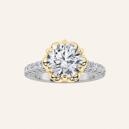 2.5CT Round Cut Lab Grown Diamond Two Tone Side Stone Ring