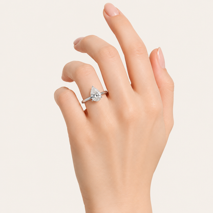 1CT Pear Cut Lab Grown Diamond Hidden Halo Ring