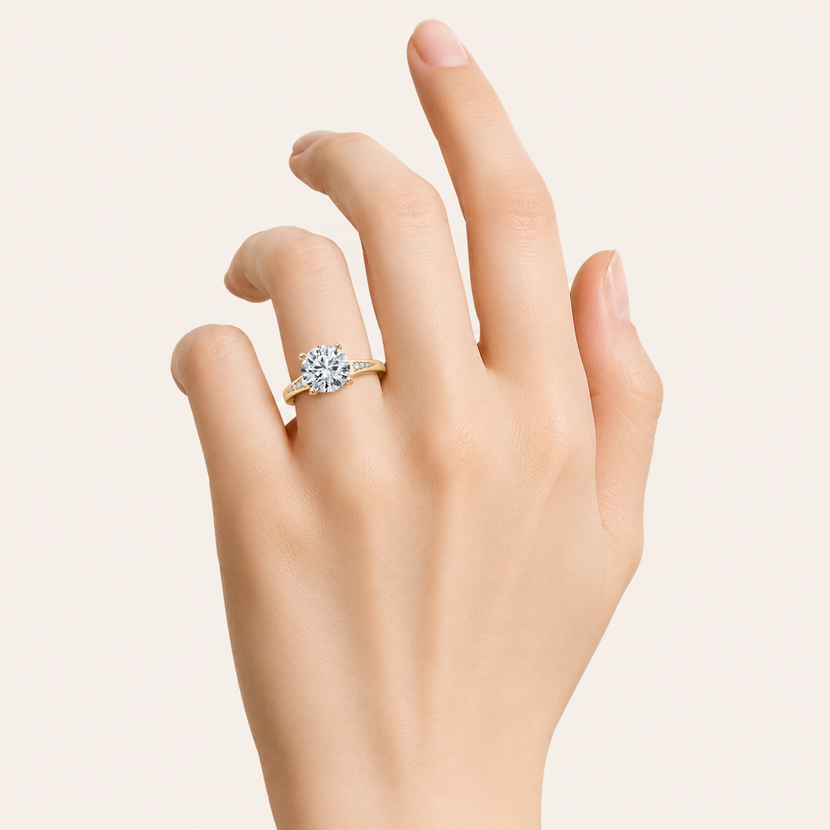 3CT Round Cut Lab Grown Diamond Side Stone Ring