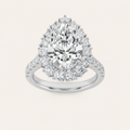 4CT Pear Cut Lab Grown Diamond Bold Classic Halo Side Stone Ring