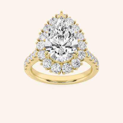 4CT Pear Cut Lab Grown Diamond Bold Classic Halo Side Stone Ring
