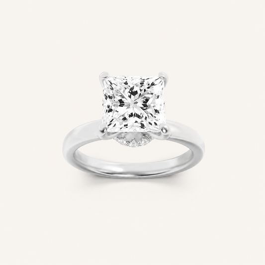 3CT Princess Cut Lab Grown Diamond Hidden Halo Ring