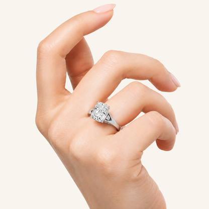 3.25CT Elongated Cushion Cut Lab Grown Diamond Hidden Halo Ring