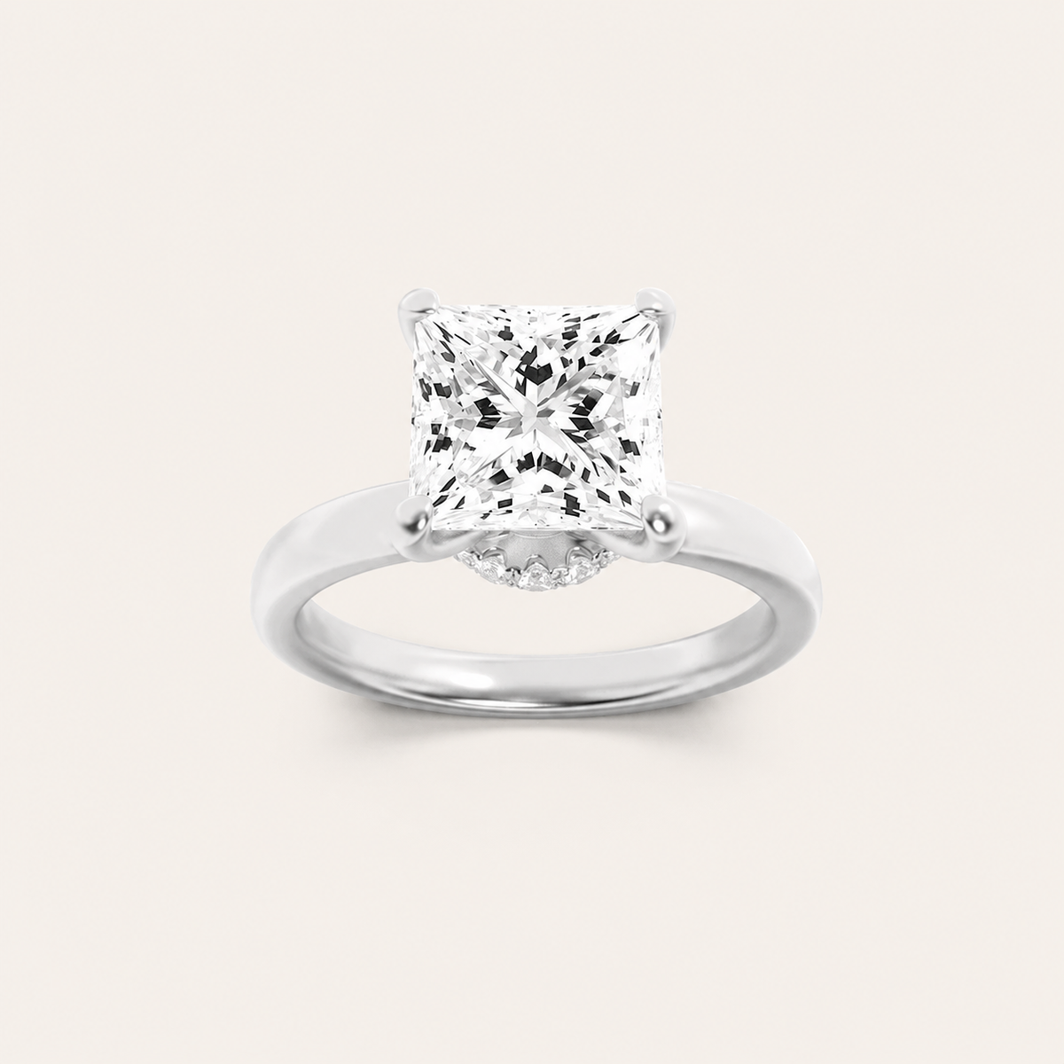 2CT Princess Cut Lab Grown Diamond Hidden Halo Ring