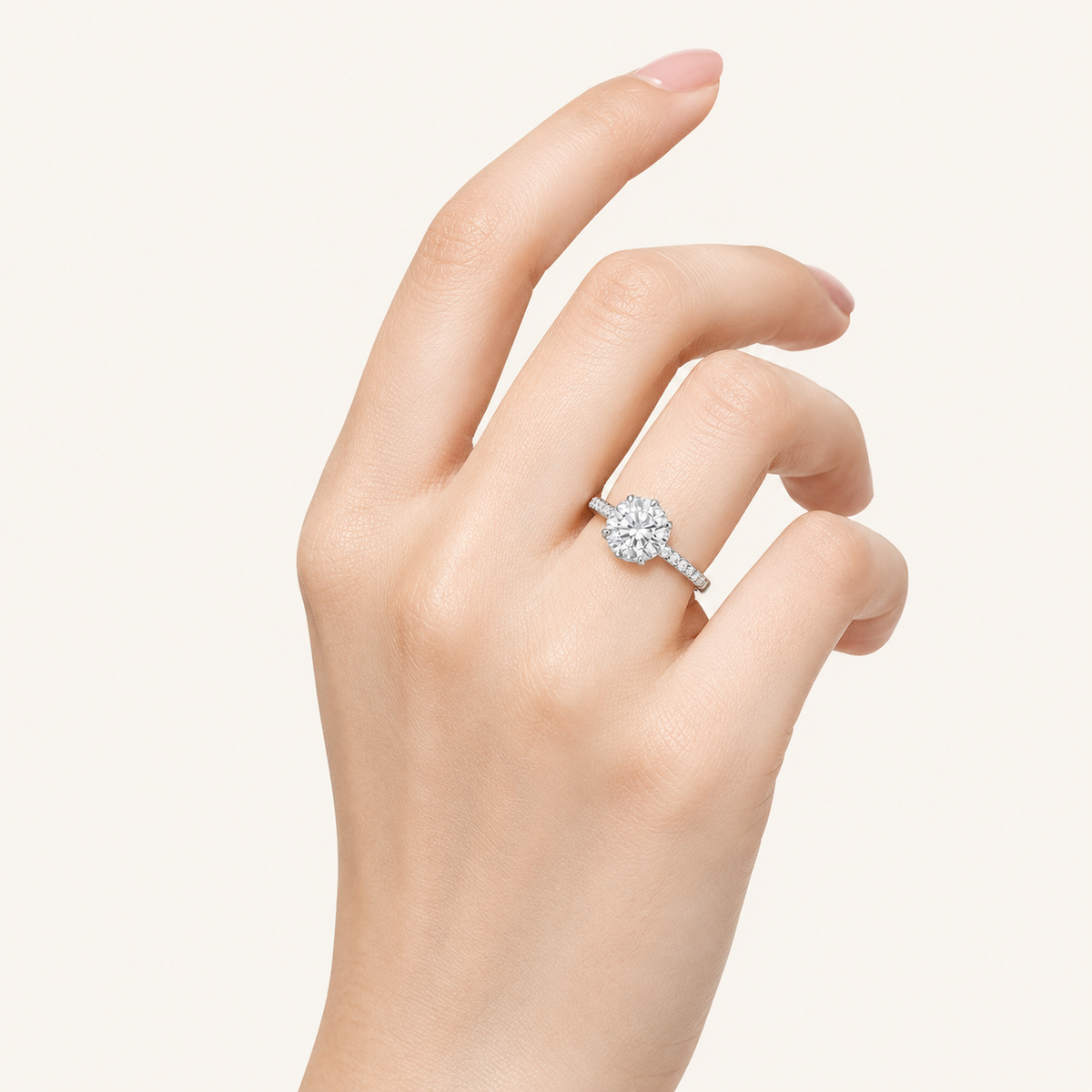 2CT Round Cut Lab Grown Diamond Side Stone Ring
