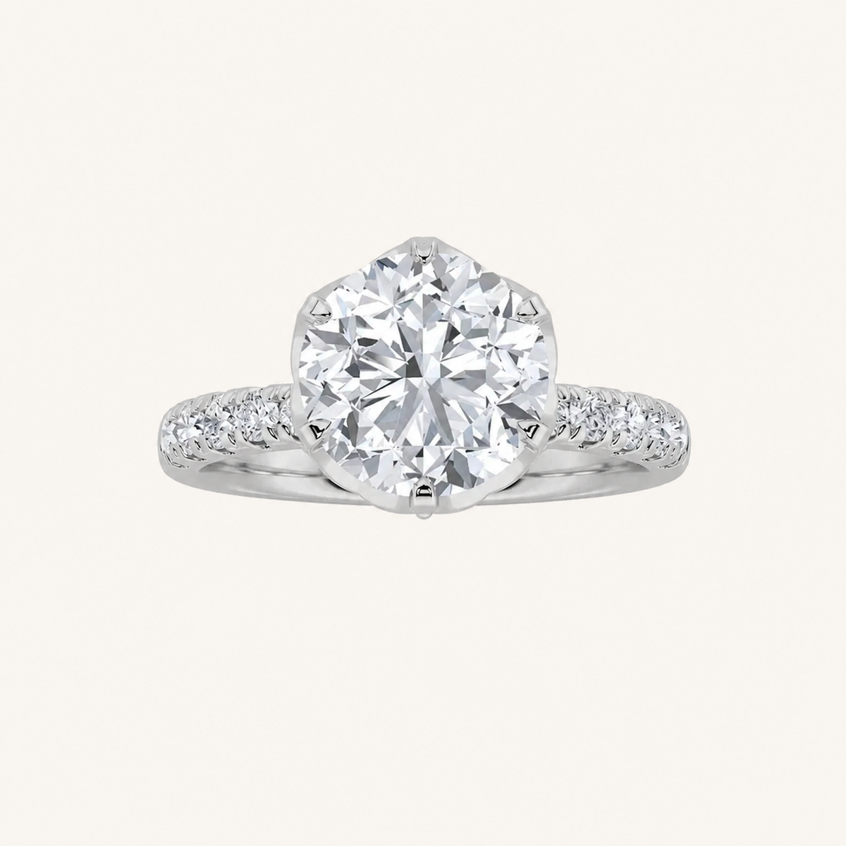 2CT Round Cut Lab Grown Diamond Side Stone Ring