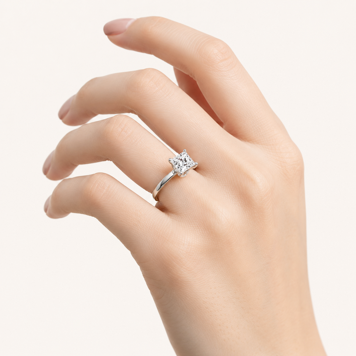 1CT Princess Cut Lab Grown Diamond Hidden Halo Ring