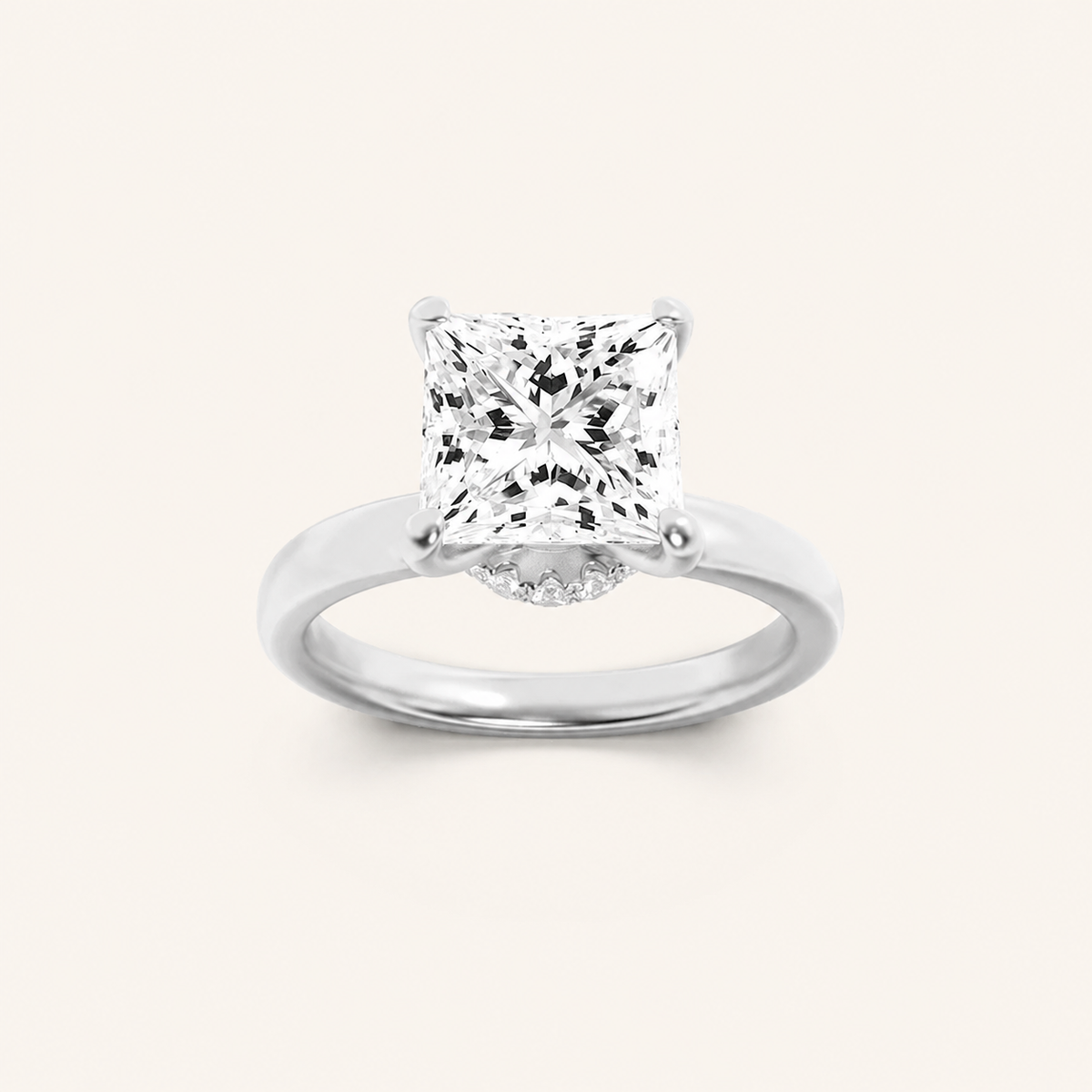 1CT Princess Cut Lab Grown Diamond Hidden Halo Ring
