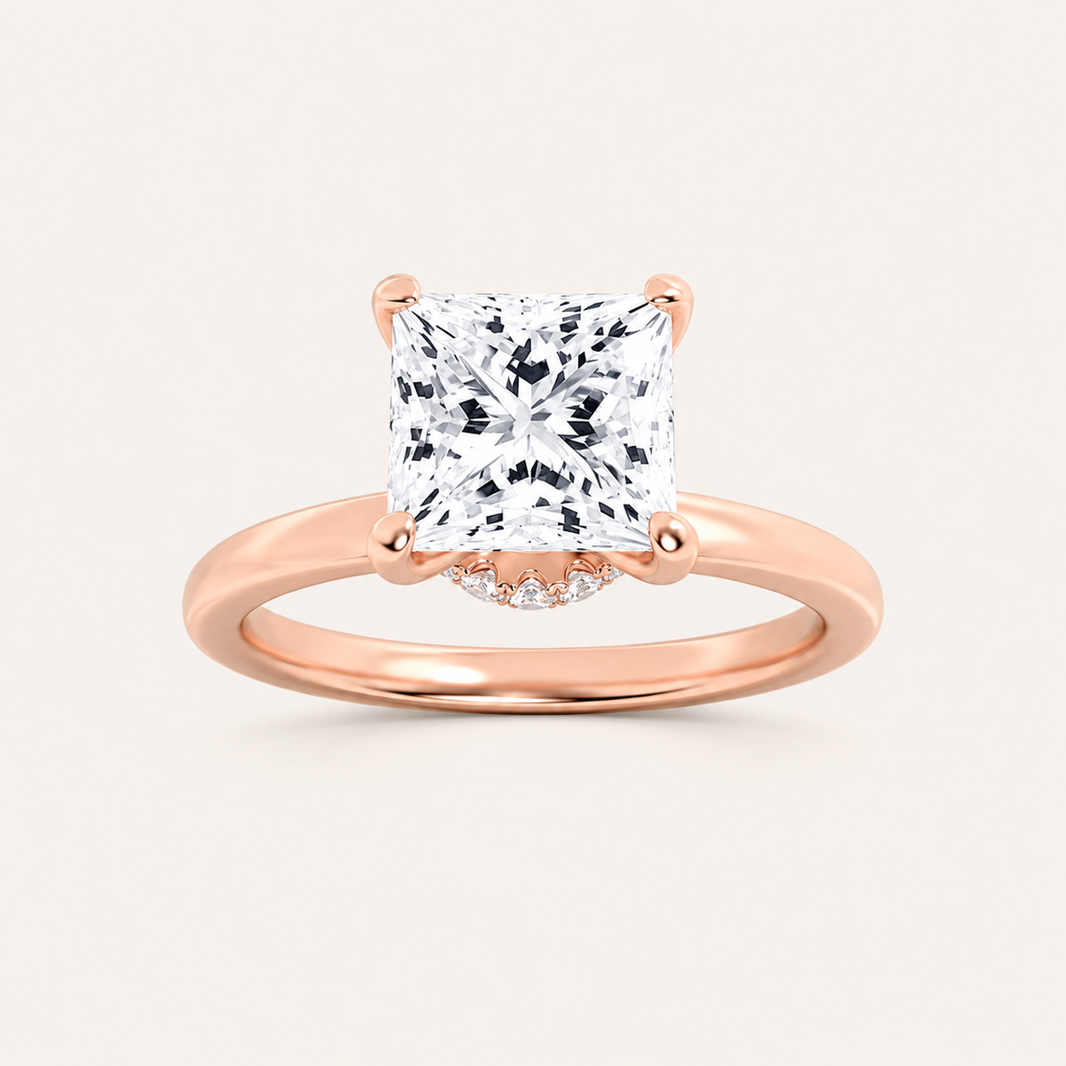 1CT Princess Cut Lab Grown Diamond Hidden Halo Ring