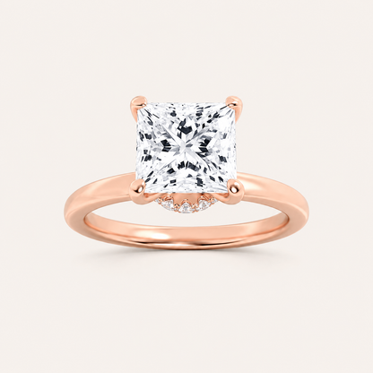 1CT Princess Cut Lab Grown Diamond Hidden Halo Ring