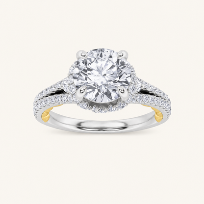 2CT Round Cut Lab Grown Diamond Halo Side Stone Ring