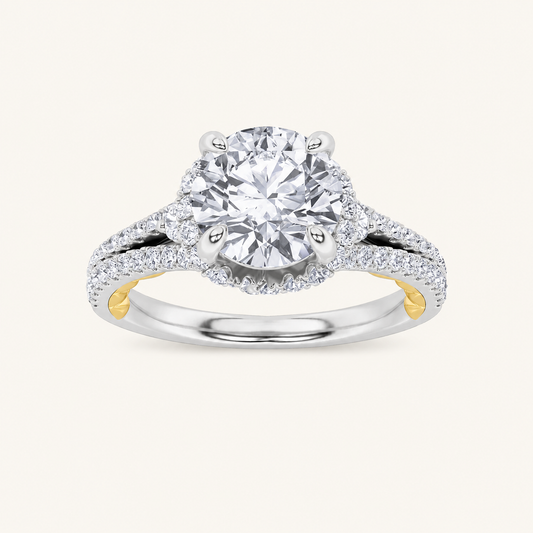 2CT Round Cut Lab Grown Diamond Halo Side Stone Ring