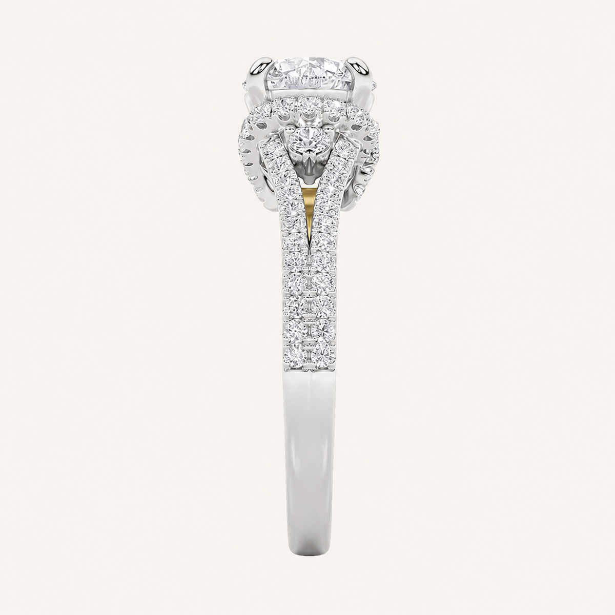 2CT Round Cut Lab Grown Diamond Halo Side Stone Ring