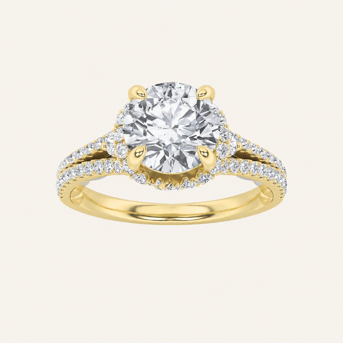 2CT Round Cut Lab Grown Diamond Halo Side Stone Ring