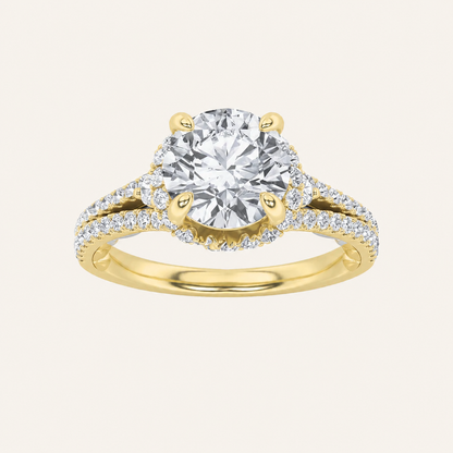 2CT Round Cut Lab Grown Diamond Halo Side Stone Ring