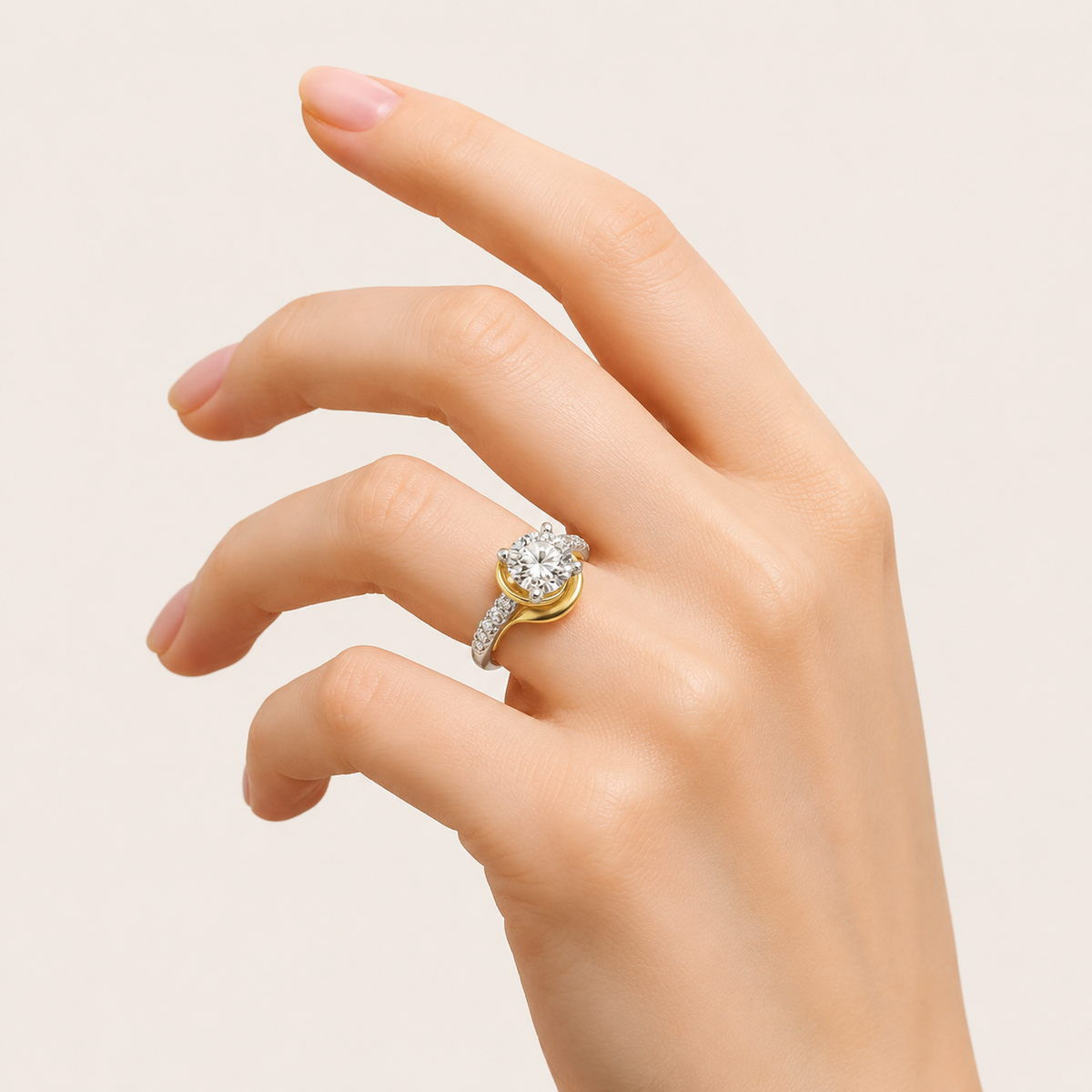 2CT Round Cut Lab Grown Diamond Side Stone Ring