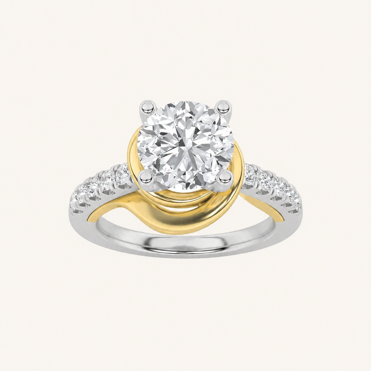 2CT Round Cut Lab Grown Diamond Side Stone Ring