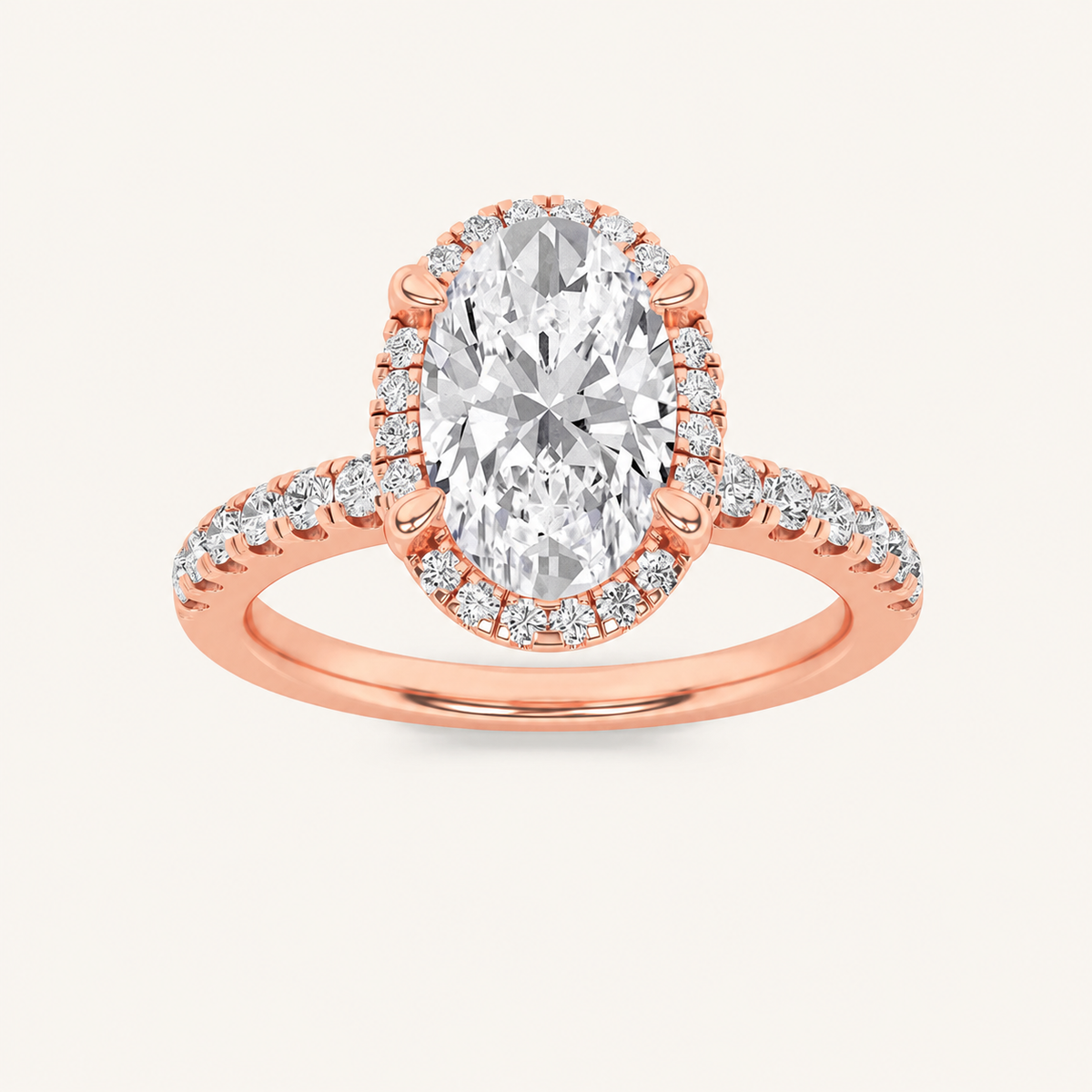2CT Oval Cut Lab Grown Diamond Halo Side Stone Ring